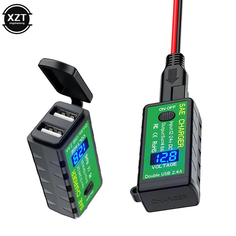 3.1A/4.8A C TYPE-C motociklo USB įkroviklis SAE prie USB Type-C voltmetro įjungimo/išjungimo jungiklis, atsparus vandeniui greito atjungimo kištukas, motociklai