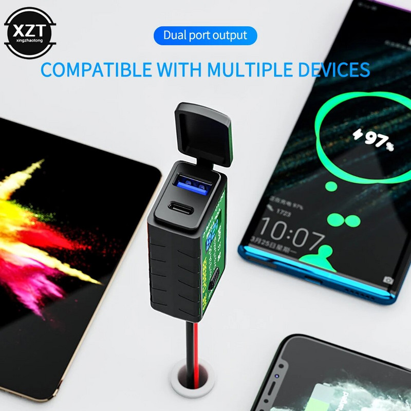 3.1A/4.8A C TYPE-C motociklo USB įkroviklis SAE prie USB Type-C voltmetro įjungimo/išjungimo jungiklis, atsparus vandeniui greito atjungimo kištukas, motociklai