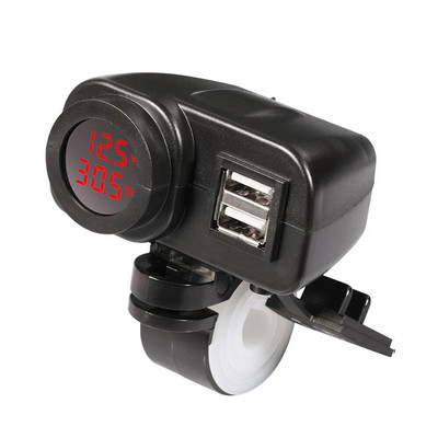Usb lādētājs motociklam QC3.0 ātrais lādētājs, ūdensizturīgs motocikls, duālie USB porti, ligzda ar voltmetra motocikla piederumiem