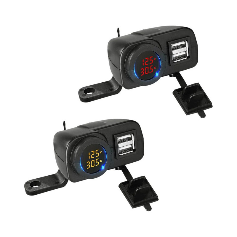 Usb lādētājs motociklam QC3.0 ātrais lādētājs, ūdensizturīgs motocikls, duālie USB porti, ligzda ar voltmetra motocikla piederumiem