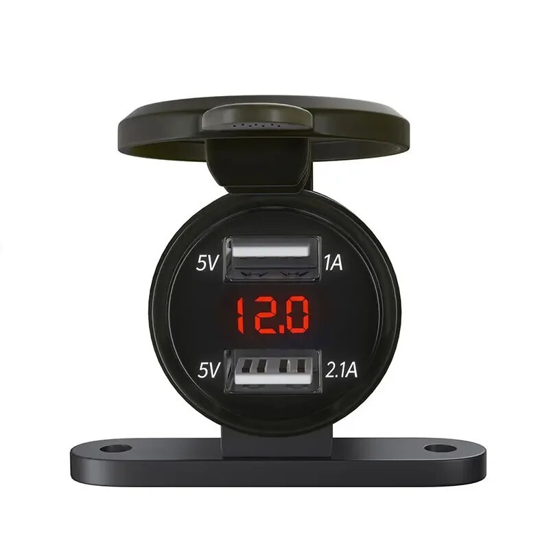 Motocikla Dual USB lādētājs 3.1A ūdensnecaurlaidīgs šūnu ātrā lādētājs Autocikla USB ligzda ar voltmetra motocikla piederumiem