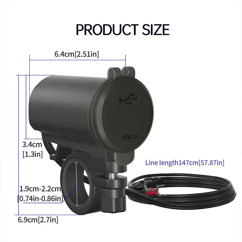 Motocikla Dual USB lādētājs 3.1A ūdensnecaurlaidīgs šūnu ātrā lādētājs Autocikla USB ligzda ar voltmetra motocikla piederumiem