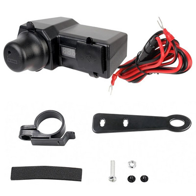 Dubultā USB ligzda ar cigarešu šķiltavu digitālo sprieguma mērītāju 10-24V 3.4 A ātrās uzlādes 3.0 IESLĒGŠANAS/IZSLĒGŠANAS slēdzis Motocikla lādētājs