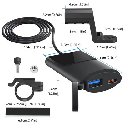 12V-24V mootorratta USB-laadija Tpye-C+QC3.0 kiirlaadija, mitu kaitsefunktsiooni Üliõhuke automaatse lülitiga toitepesa