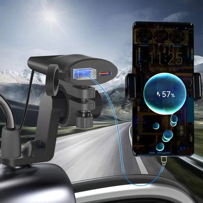 12V-24V Motociklistički USB punjač Tpye-C+QC3.0 Brzi punjač Višestruke zaštitne funkcije Ultratanka utičnica s automatskim prekidačem