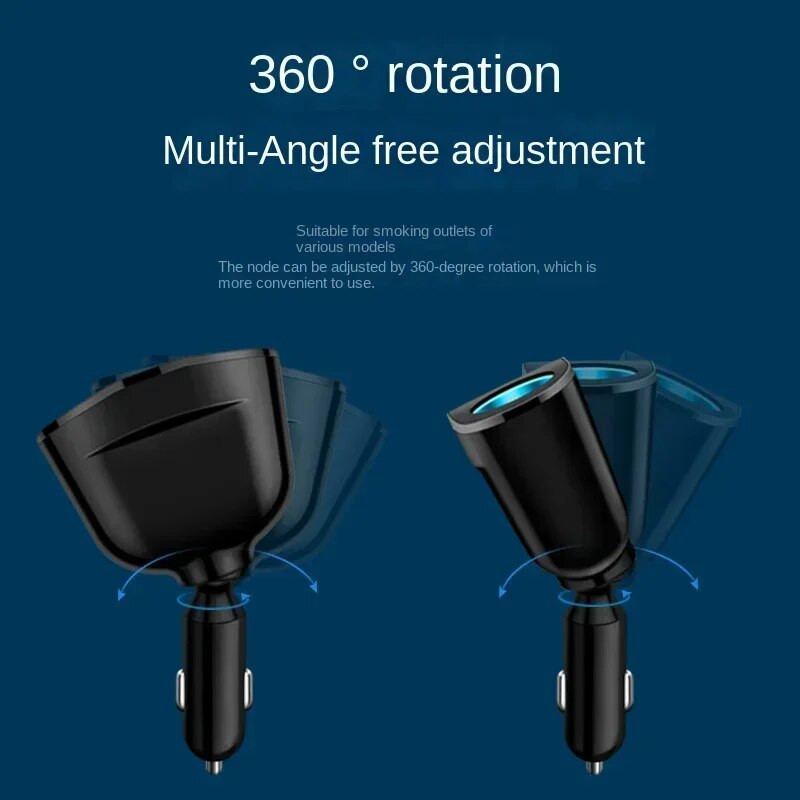 Automašīnas cigarešu šķiltavas 12V-24V ligzdas sadalītājs zils atmosfēras apgaismojums PD QC3.0 2 USB lādētājs C porti mobilā tālruņa DVR uzlādei