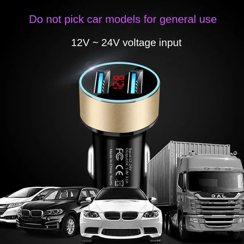 QC 3.0 automašīnas lādētājs, daudzfunkcionāls dubultais USB LED displejs, voltmetrs, monitori, automašīnas cigarešu šķiltavas lādētāja adapteris, automašīnas piederumi