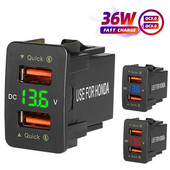 QC3.0 Dual Port Toma Fast Phone 12V lādētājs ar LED voltmetru Automašīnas USB iebūvēts ligzdas adapteris USB poga Honda Crv CB500X