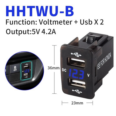 QC3.0 Dual Port Toma Fast Phone 12V lādētājs ar LED voltmetru Automašīnas USB iebūvēts ligzdas adapteris USB poga Honda Crv CB500X