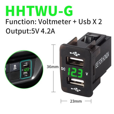 QC3.0 Dual Port Toma Fast Phone 12V lādētājs ar LED voltmetru Automašīnas USB iebūvēts ligzdas adapteris USB poga Honda Crv CB500X