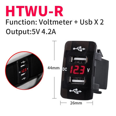 QC3.0 Dual Port Toma Fast Phone 12V lādētājs ar LED voltmetru Automašīnas USB iebūvēts ligzdas adapteris USB poga Honda Crv CB500X