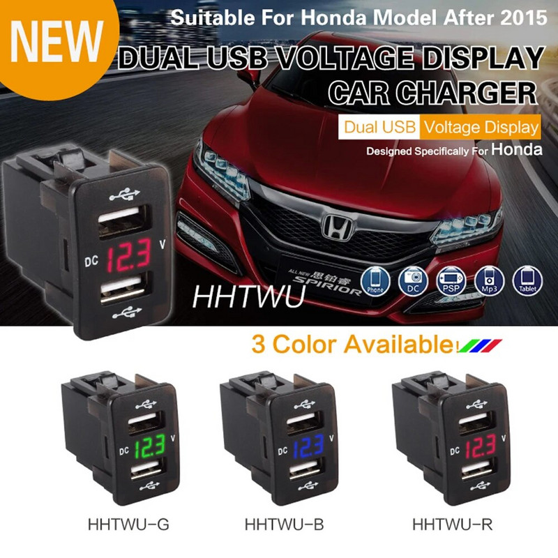 QC3.0 Dual Port Toma Fast Phone 12V lādētājs ar LED voltmetru Automašīnas USB iebūvēts ligzdas adapteris USB poga Honda Crv CB500X