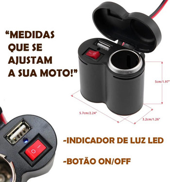 USB зарядно за кормилото на мотоциклет с адаптер за запалка Гнездо за захранване с водоустойчиво покритие за инструмент за зареждане на мобилен телефон
