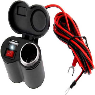 Mootorratta juhtraua USB-laadija koos tulemasina adapteri toitepesaga koos veekindla kattega mobiiltelefoni laadimistööriista jaoks