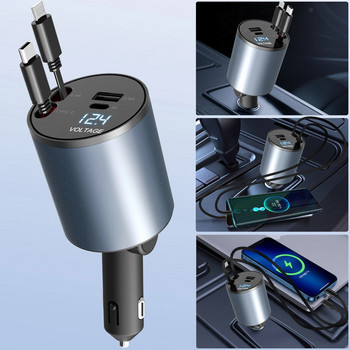 100w 4 ΣΕ 1 Γρήγορος αναδιπλούμενος φορτιστής αυτοκινήτου Καλώδιο USB τύπου C για iPhone Προσαρμογέας αναπτήρα τσιγάρων με καλώδιο γρήγορης φόρτισης