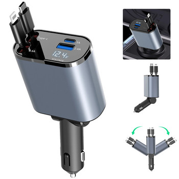 Γρήγορος φορτιστής 4 σε 1 Αναδιπλούμενος φορτιστής αυτοκινήτου 100W Καλώδιο USB τύπου C για iPhone Προσαρμογέας αναπτήρα τσιγάρων με καλώδιο γρήγορης φόρτισης
