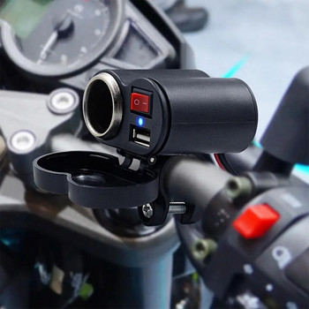 Водоустойчиво USB зарядно за кормилото на мотоциклет с адаптер за запалка Захранващ контакт за мобилен телефон DC12-45V