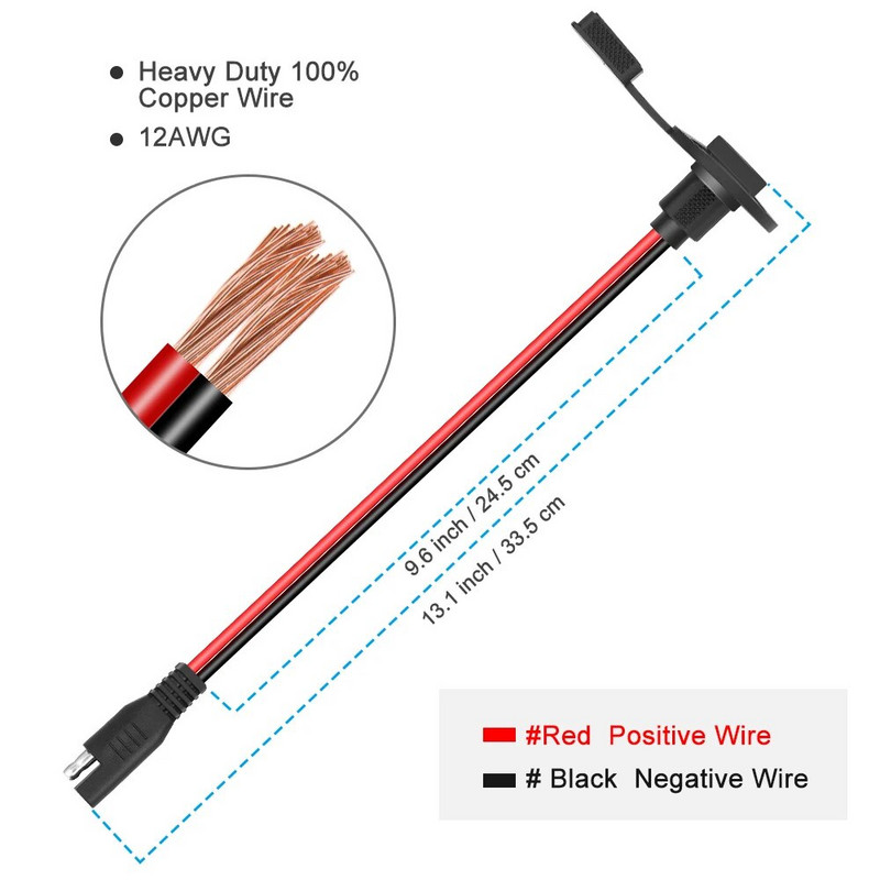 Extractme 12AWG SAE kiirpistiku rakmed veekindel SAE pikendusjuhtme adapteri külgseina port päikesepaneeli akulaadija jaoks