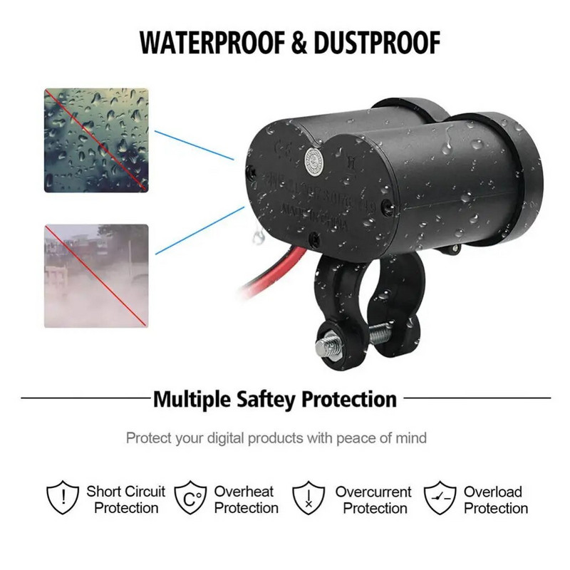 USB lādētājs USB daudzfunkcionāls motocikla mobilā tālruņa ligzdu komplekts 5V 2,5A dubultā motocikla cigarešu šķiltavas ar ieslēgšanas/izslēgšanas
