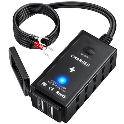 Ouspowi 3.1A mootorratta USB-laadija koos sisse-/väljalülitiga, veekindel mototarvikud, U-tüüpi klemm telefoni USB-adapteri külge