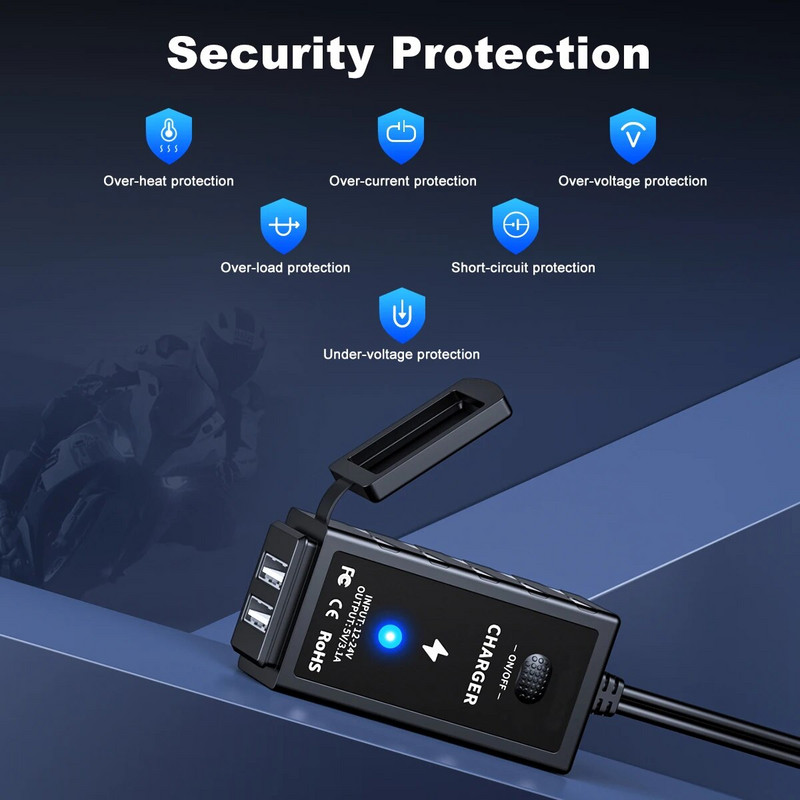 Φορτιστής USB μοτοσικλέτας Ouspow 3.1A με διακόπτη ON/Off αδιάβροχα αξεσουάρ μοτοσικλέτας Τερματικό U-Type σε προσαρμογέα USB για τηλέφωνο