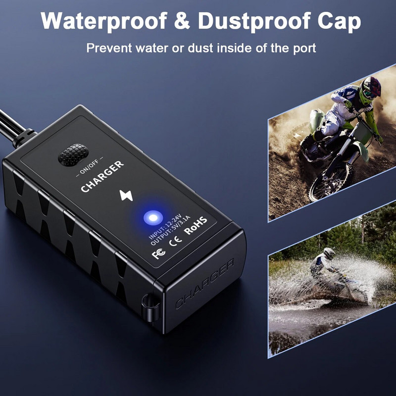Φορτιστής USB μοτοσικλέτας Ouspow 3.1A με διακόπτη ON/Off αδιάβροχα αξεσουάρ μοτοσικλέτας Τερματικό U-Type σε προσαρμογέα USB για τηλέφωνο