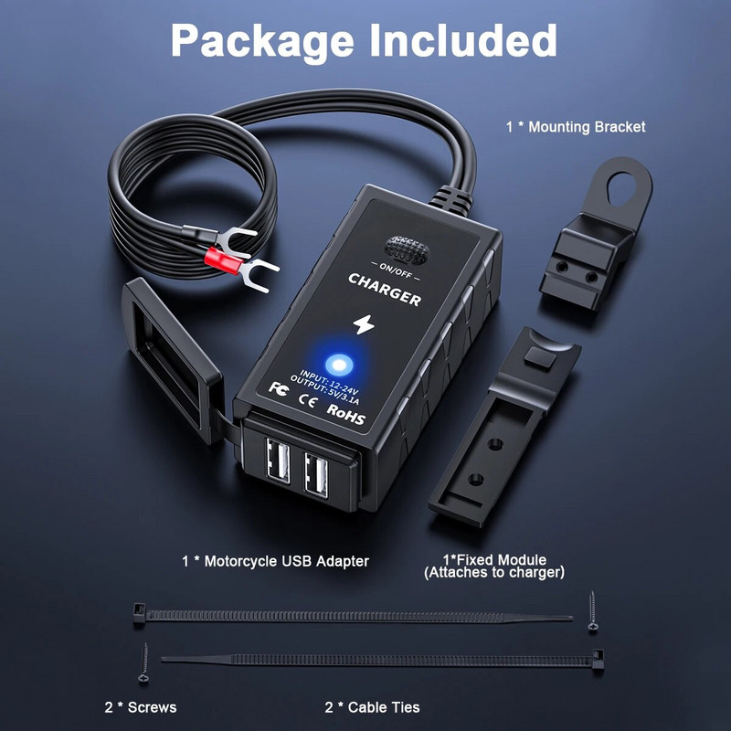 Φορτιστής USB μοτοσικλέτας Ouspow 3.1A με διακόπτη ON/Off αδιάβροχα αξεσουάρ μοτοσικλέτας Τερματικό U-Type σε προσαρμογέα USB για τηλέφωνο