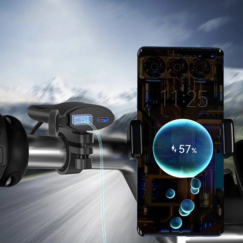 Motocikla USB tālruņa lādētājs, ūdensizturīgs 30 W USB-C PD+18 W USB-A, divu portu ātrās uzlādes lādētājs GPS viedtālruņa kamerai