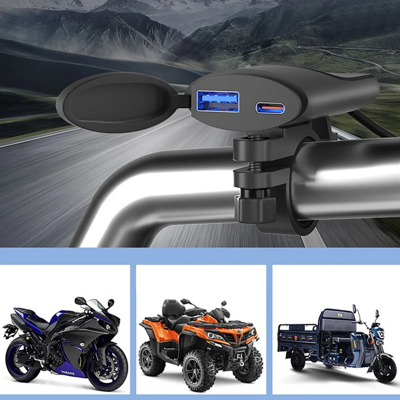 Motocikla USB tālruņa lādētājs, ūdensizturīgs 30 W USB-C PD+18 W USB-A, divu portu ātrās uzlādes lādētājs GPS viedtālruņa kamerai