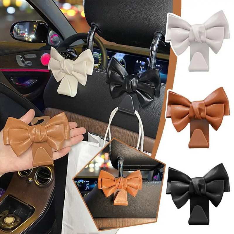 Automašīnas sēdekļa atzveltnes āķis Bowknot Glabāšanas āķis PU Ādas Modes Somas Mamiņa Turētājs Universālie Automašīnu stiprinājuma klipši auto piederumiem