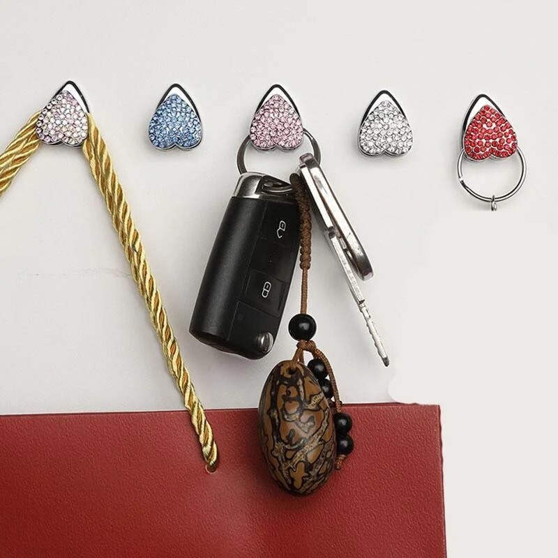 1Pc Mini auto āķi Kristāla Rhinestone Automašīnas āķi pārtikas preču somai Mājas sienu rotājumi Durvju piekaramie automašīnu piederumi