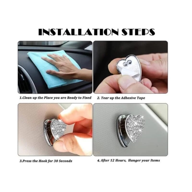 1Pc Mini auto āķi Kristāla Rhinestone Automašīnas āķi pārtikas preču somai Mājas sienu rotājumi Durvju piekaramie automašīnu piederumi