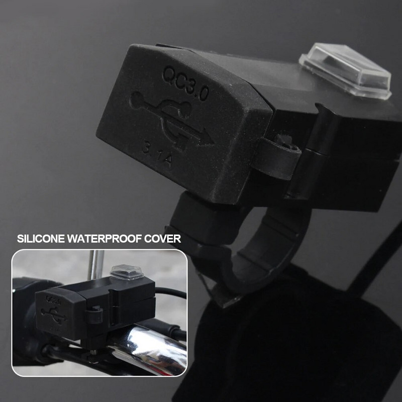 QC3.0 USB Motocikla ligzda Ūdensizturīgs Dual USB Quick Change 3.0 5V ūdensizturīgs barošanas adapteris tālruņa navigācijai