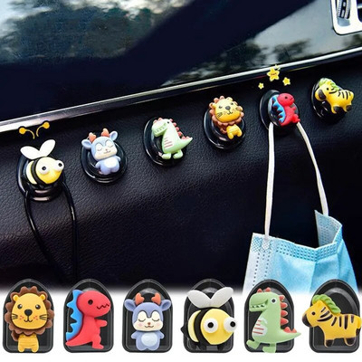 2Pcs Cartoon Car Hooks Cute Animal Decoration Interior Organizer Dashboard Hanging Holder Small Hook Car Accessories