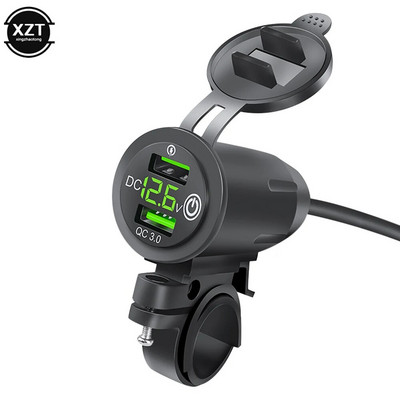 Mootorratta modifitseeritud laadija, topelt-USB QC3.0 LED-voltmeeter, ekraan topelt-USB-laadija pesa Mootori osade muutmise tarvikud