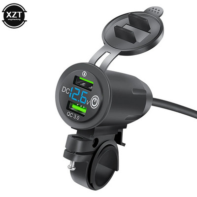 Mootorratta modifitseeritud laadija, topelt-USB QC3.0 LED-voltmeeter, ekraan topelt-USB-laadija pesa Mootori osade muutmise tarvikud