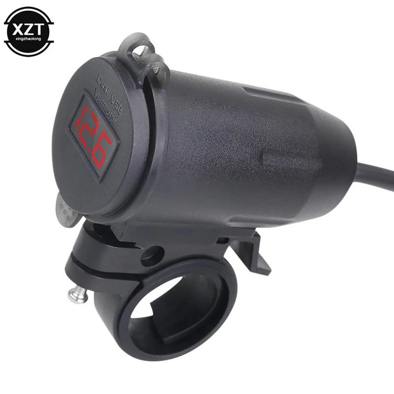 Motocikla modificēts lādētājs Dual USB QC3.0 LED voltmetra displejs Dual USB lādētāja ligzda Motorc detaļu modifikācijas piederumi