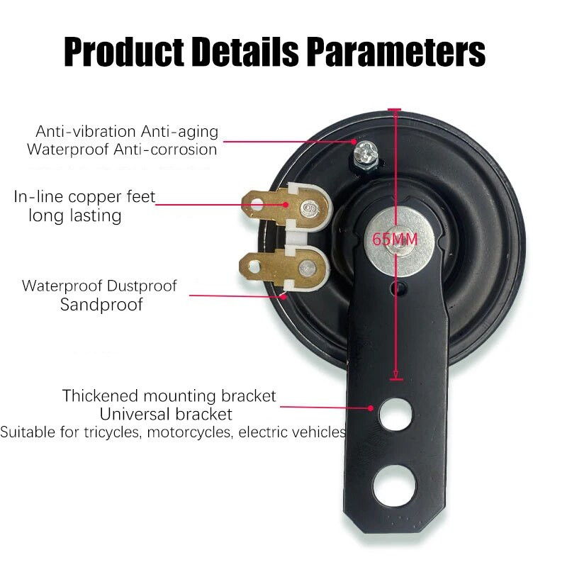 Universālie motocikla skaņas signāla skaļruņi Elektriskie signāltaures komplekti 12V 1,5A 105db ūdensnecaurlaidīgi skaņas signāla skaļruņi motorollera mopēdam.