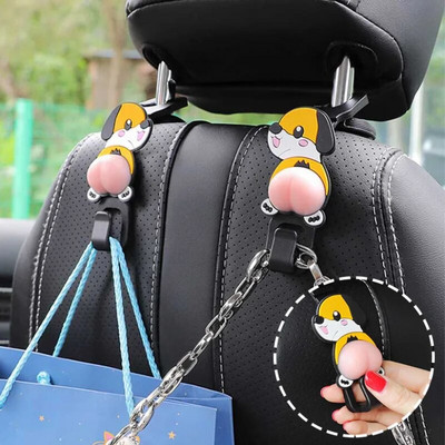 2pcs Car Seat Back Cartoon Hooks with Cute Ass Cushion Interior Organizer Headrest Hanging Holder Handbag Storage Seats Hook