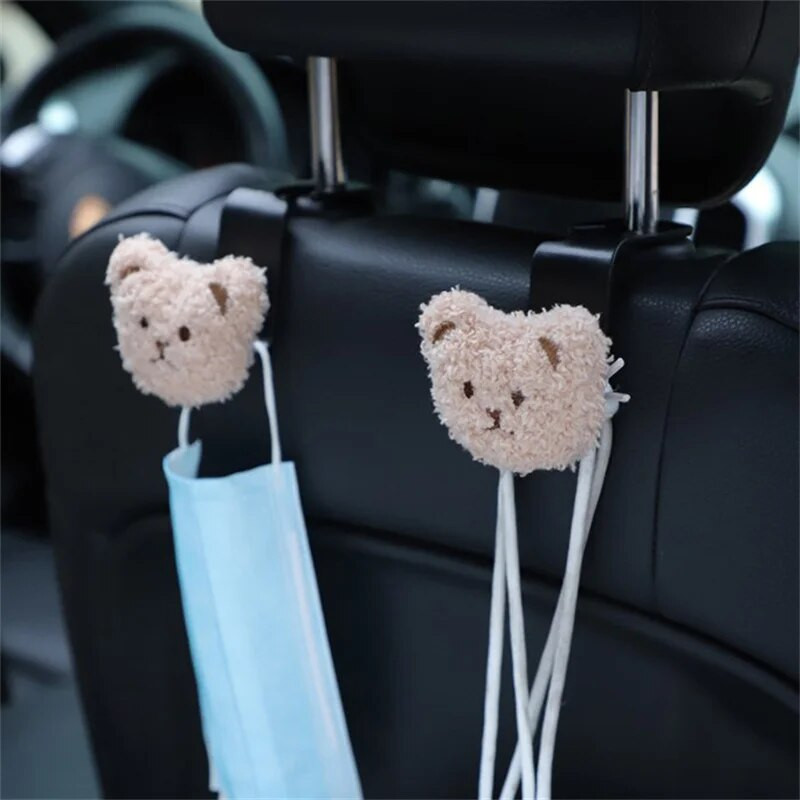 2Gb Cute Cartoon Bear Auto sēdekļa atzveltnes āķi Glabāšanas Transportlīdzekļa galvas balstu Organizators Pakaramais Pārtikas preču soma Rokassomu Automašīnas Apdare
