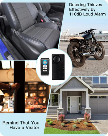 Ouspow 110db Силна аларма Безжична вибрационна аларма с дистанционно управление Аларма против кражба Велосипед Мотоциклет Автомобилна охранителна аларма