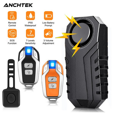 Anchtek Motorcycle Bike Alarm 113dB Waterproof Safety Electric Bicycle Alarm With Remote Control Vibration Warning Senor