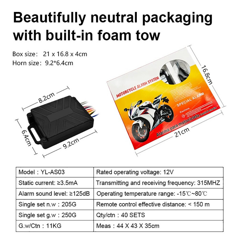 Motocikla signalizācijas sistēma 12V 125dB pretaizdzīšanas vienvirziena signalizācijas sistēma ar tālvadības dzinēja iedarbināšanu motocikla motorolleram ar 2 tālvadības pultīm