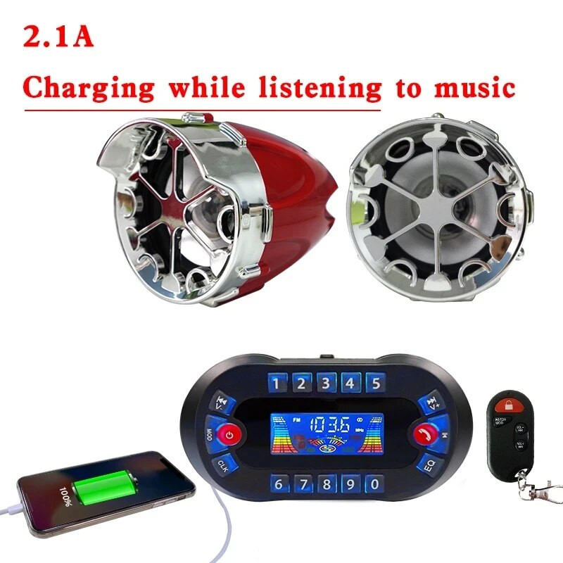 Motorkerékpár audio vezeték nélküli Bluetooth hangszóró kijelzővel DC12V 30W támogatás Bluetooth kihangosító TF kártya FM rádió telefon töltés
