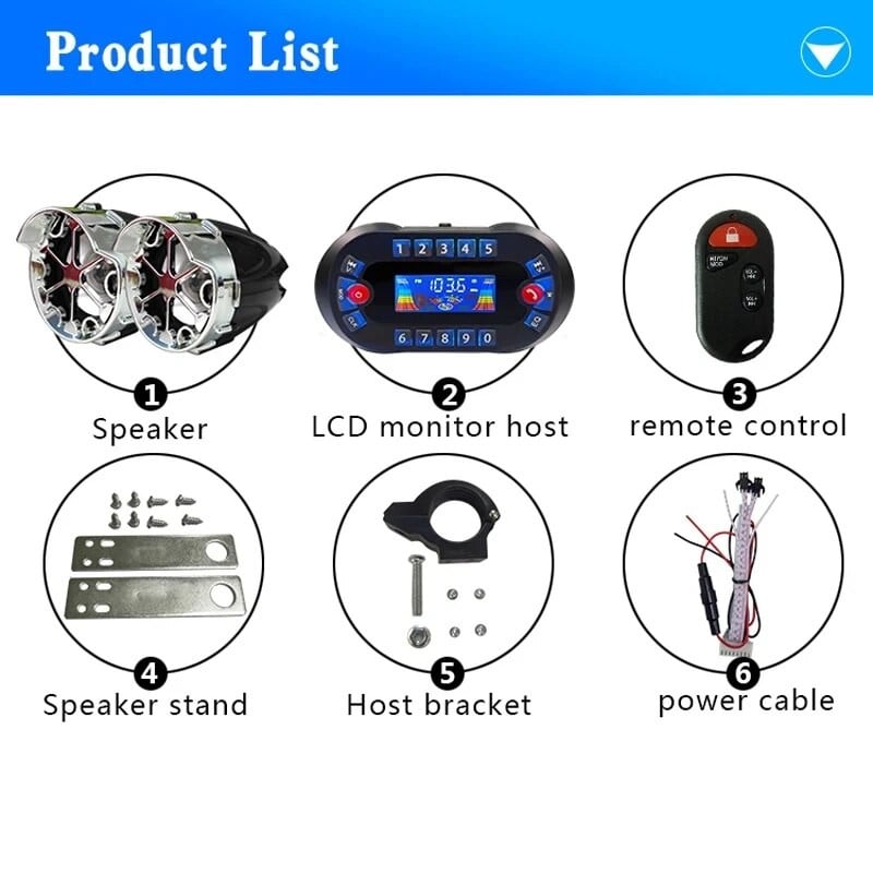 Motorkerékpár audio vezeték nélküli Bluetooth hangszóró kijelzővel DC12V 30W támogatás Bluetooth kihangosító TF kártya FM rádió telefon töltés