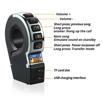 Σύστημα ήχου μοτοσικλέτας Ασύρματο ηχείο Bluetooth Υποστήριξη Hands-free Αδιάβροχο με ραδιόφωνο USB TF FM Φόρτιση τηλεφώνου MP3 Player