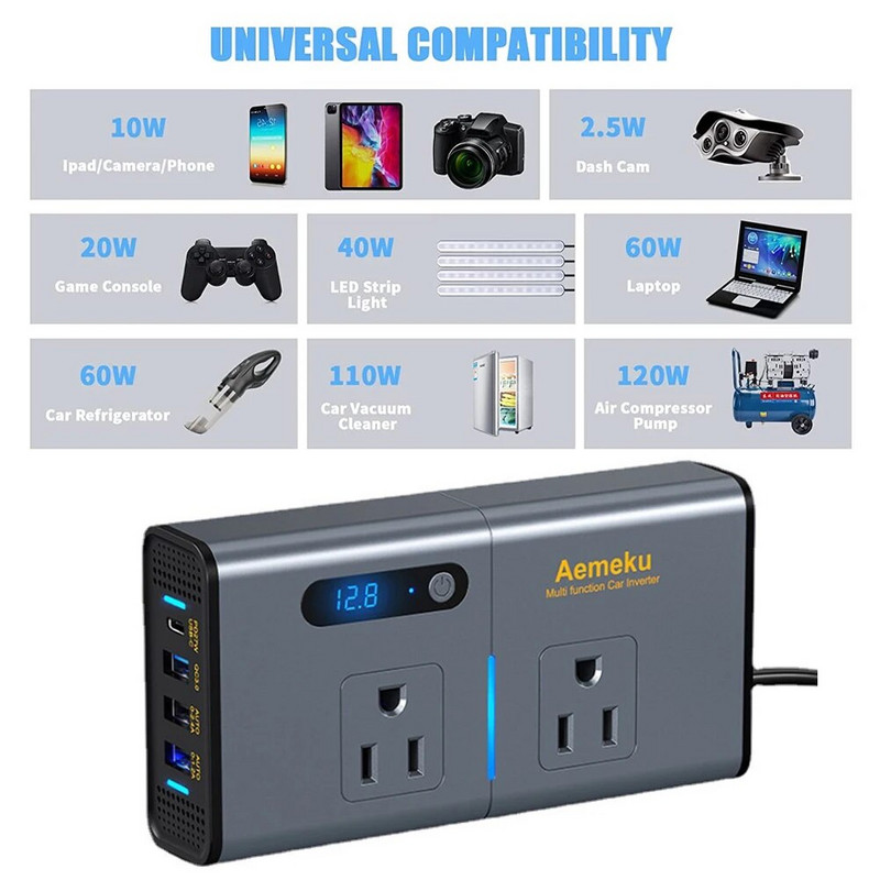 110 V autós inverter DC 12 V AC 110 V 220 V 200 W konverter Automatikus tápadapter TypeC USB gyorstöltő állomás transzformátor tartozék