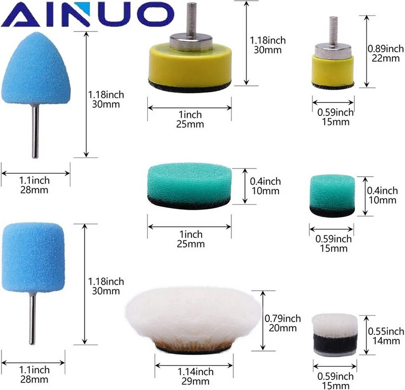 22Gb pulēšanas vaskošanas pulēšanas sūkļa spilventiņu komplekts automašīnas riteņu rumbas pulēšanas kāta vaskošanas putu pulētājs