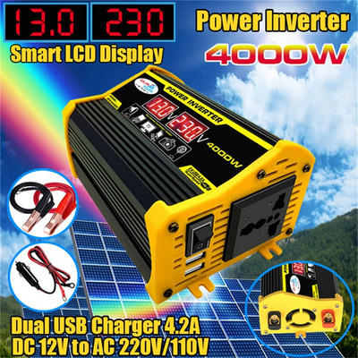 4000W захранващ инвертор 12V 220V чиста синусоида DC 12V към AC 110V/220V трансформатор захранващ преобразувател двоен USB автомобилен инвертор