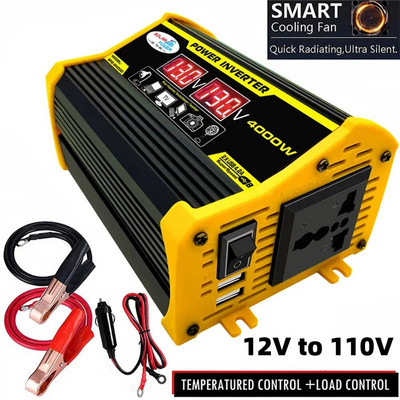 4000 W strāvas pārveidotājs 12 V 220 V tīrā sinusoidālā viļņa līdzstrāva no 12 V līdz maiņstrāvai 110 V/220 V transformatora barošanas avota pārveidotājs Dual USB automašīnas pārveidotājs